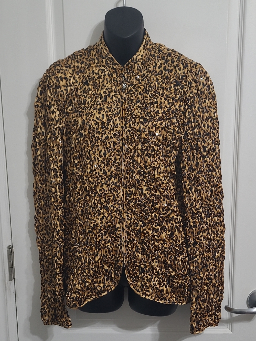NWOT Tradition Leopard Sequined Rouched Lightweight Jacket Sz Large